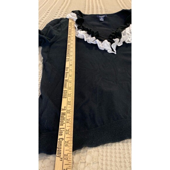 Chaps Women’s Lightweight Sweater Top Plus Size XL Navy Blue V Neck Lace Ruffle - Picture 10 of 10